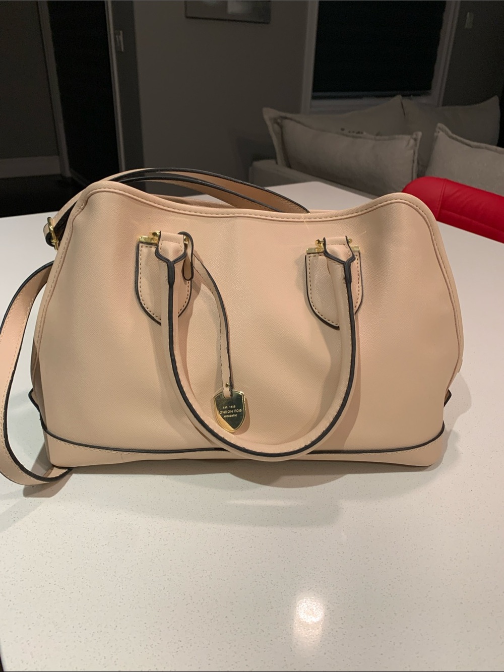 London Fog Blush Satchel with Black Trim and Gold Hardware